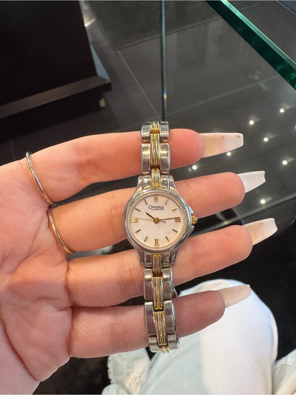 Vintage Caravelle by Bulova Women’s Two-Tone Watch, White Dial 45L27 Quartz